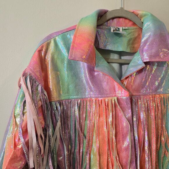 Queen of Sparkles Rainbow Fringe Blazer Cowgirl Festival Sparkles Size S Small - Picture 2 of 13